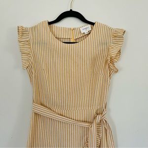 Everly Yellow & White Striped Dress with Belt ( Ruffle Accents )